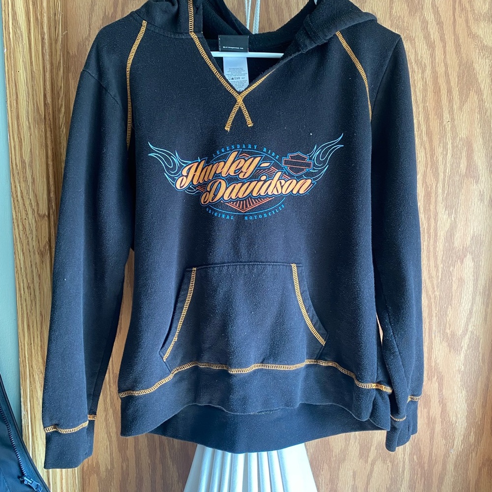 Harley-Davidson Gray Hoodie with Orange Stitching